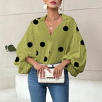 Niche Fashionable French Polka Dot Half-open Collar Design Loose Bubble Long Sleeve Top