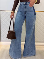 Trendy Light Blue High - Waisted Flared Jeans