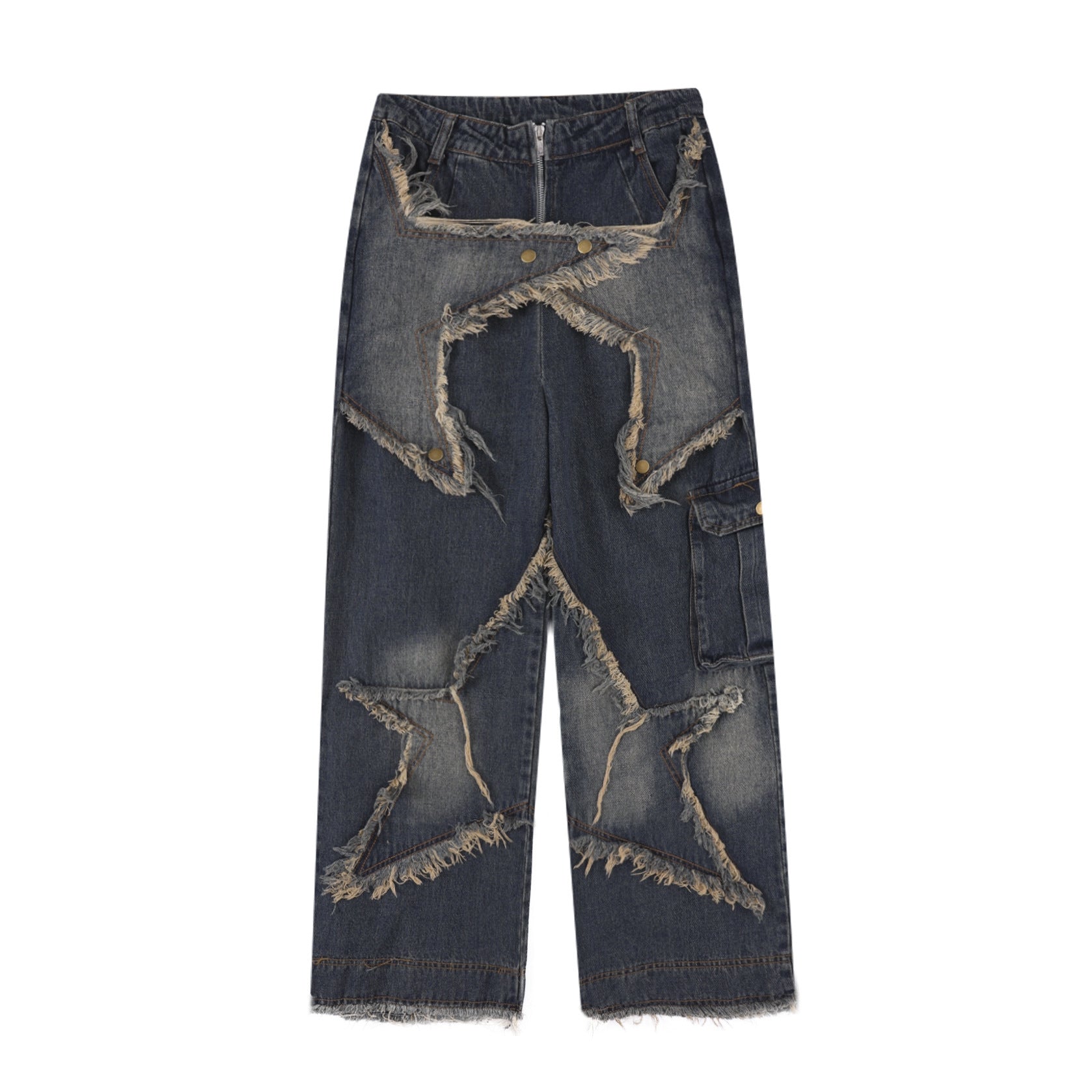 Men's And Women's Same Style American-style Distressed Heavy Industry Straight Casual Jeans