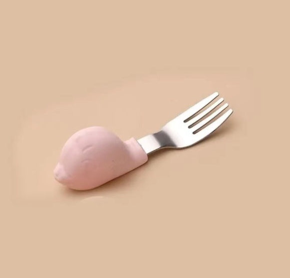 Baby Eating Training Fork Spoon Set Children Cartoon Silicone Short Spoon