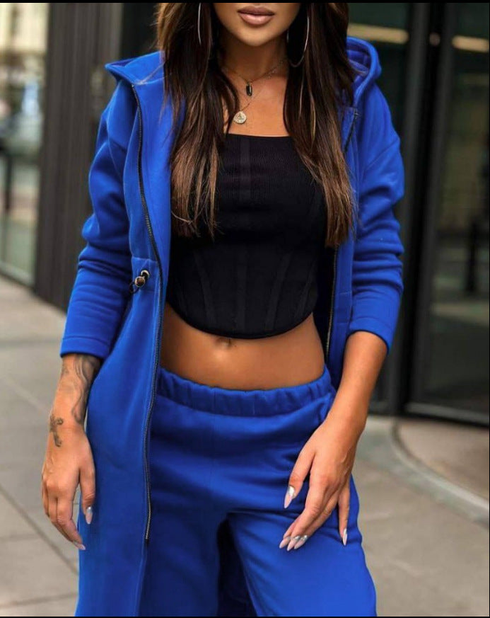 Fashionable Casual Fleece Hooded Sweatshirt Suit For Women