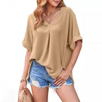 Spring And Summer Solid Color Short Sleeve Loose Blouse