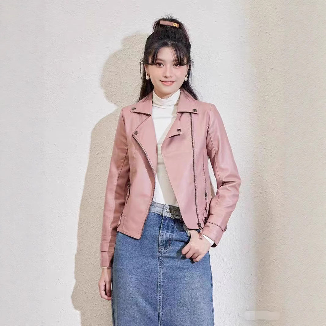 Women's Pu Motorcycle Leather Short Korean Slim Fit Plus Size