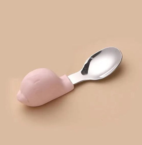 Baby Eating Training Fork Spoon Set Children Cartoon Silicone Short Spoon