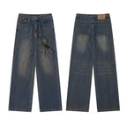 Retro High Street Niche Design Spider Printed Fashion Brand Washed Wide Leg Jeans