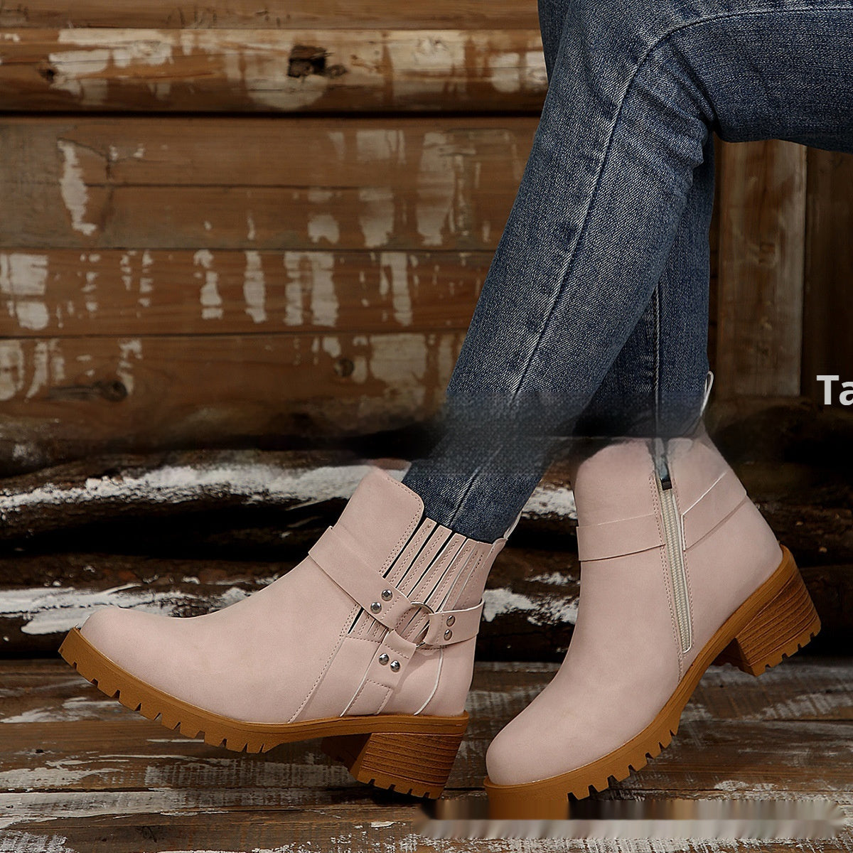 Belt Buckle Women's Ankle Boots Elastic Band