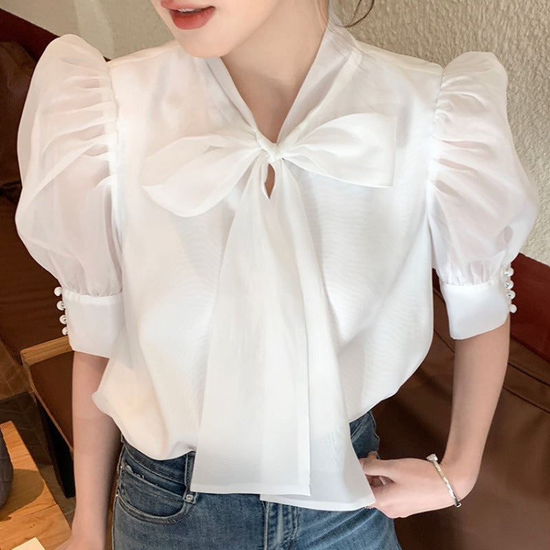 Bow Puff Sleeve Top Women's Design Sense
