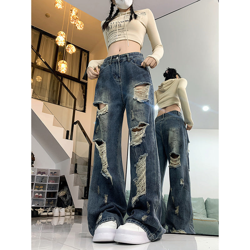 Ripped Lazy Loose Jeans For Women