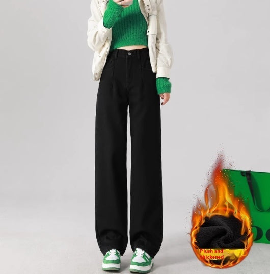 Straight High Waist Draped Casual Wide-leg Pants